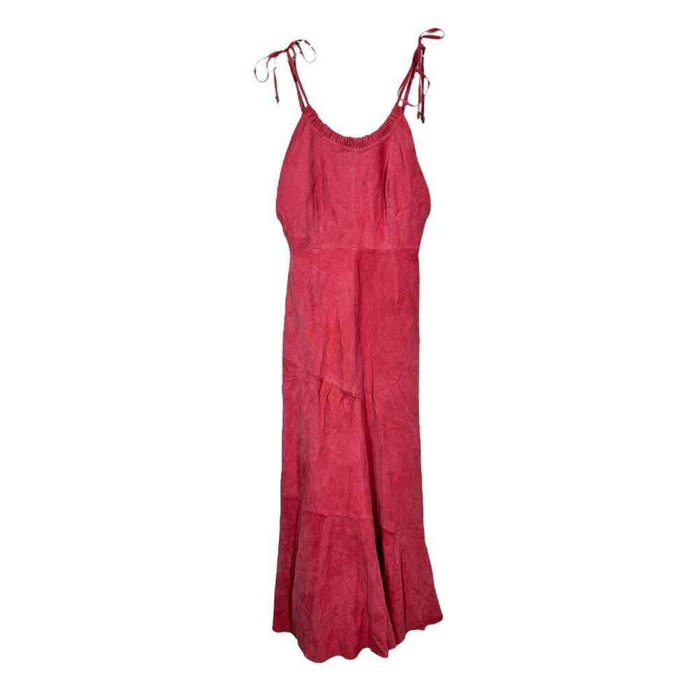 Free People Gizelle Midi Dress Luxe Suede 4 Pink Boho Tie Shoulder Goat Leather